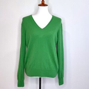 MONOPRIX PREMIUM Womens Cashmere V-neck Sweater MEDIUM Kelly Green Quiet Luxury
